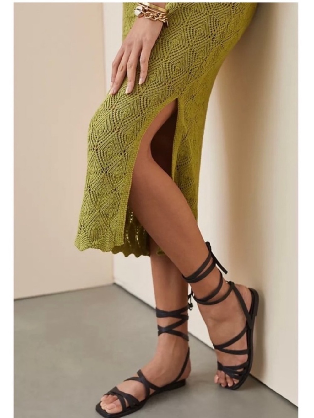 Anthropologie Womens Small Green Crochet Knit Pull on Midi Skirt - Picture 6 of 7